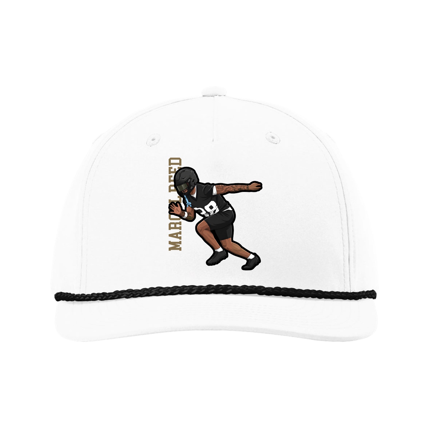 Five-Panel Classic Rope Cap — Name Vertical in White