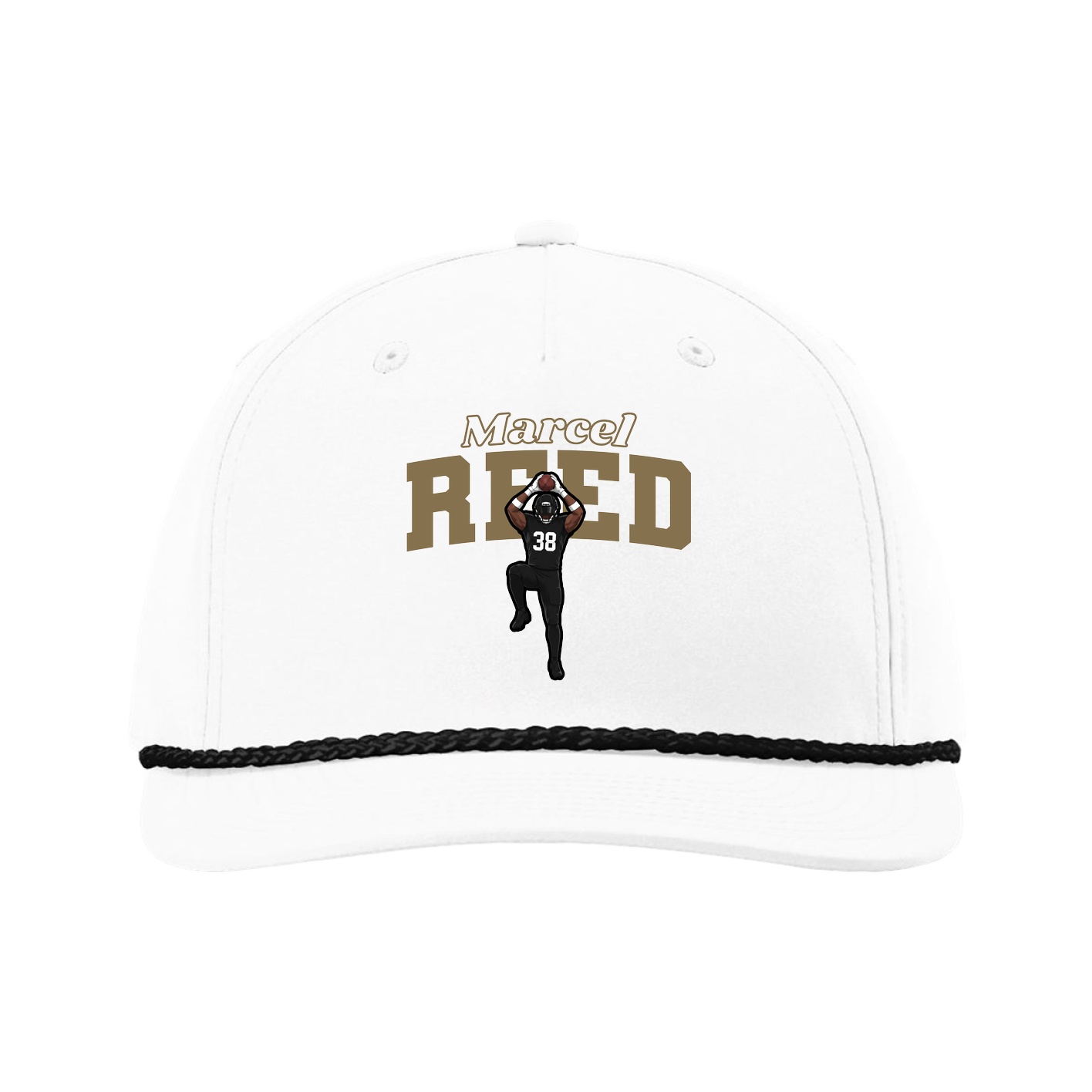 Five-Panel Classic Rope Cap — Name Arch in White