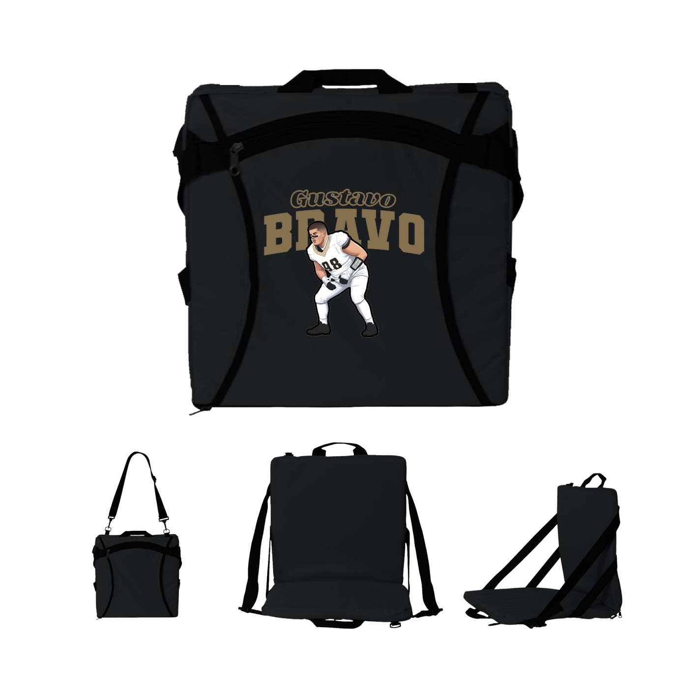 Folding Stadium Seat — Name Arch in Black