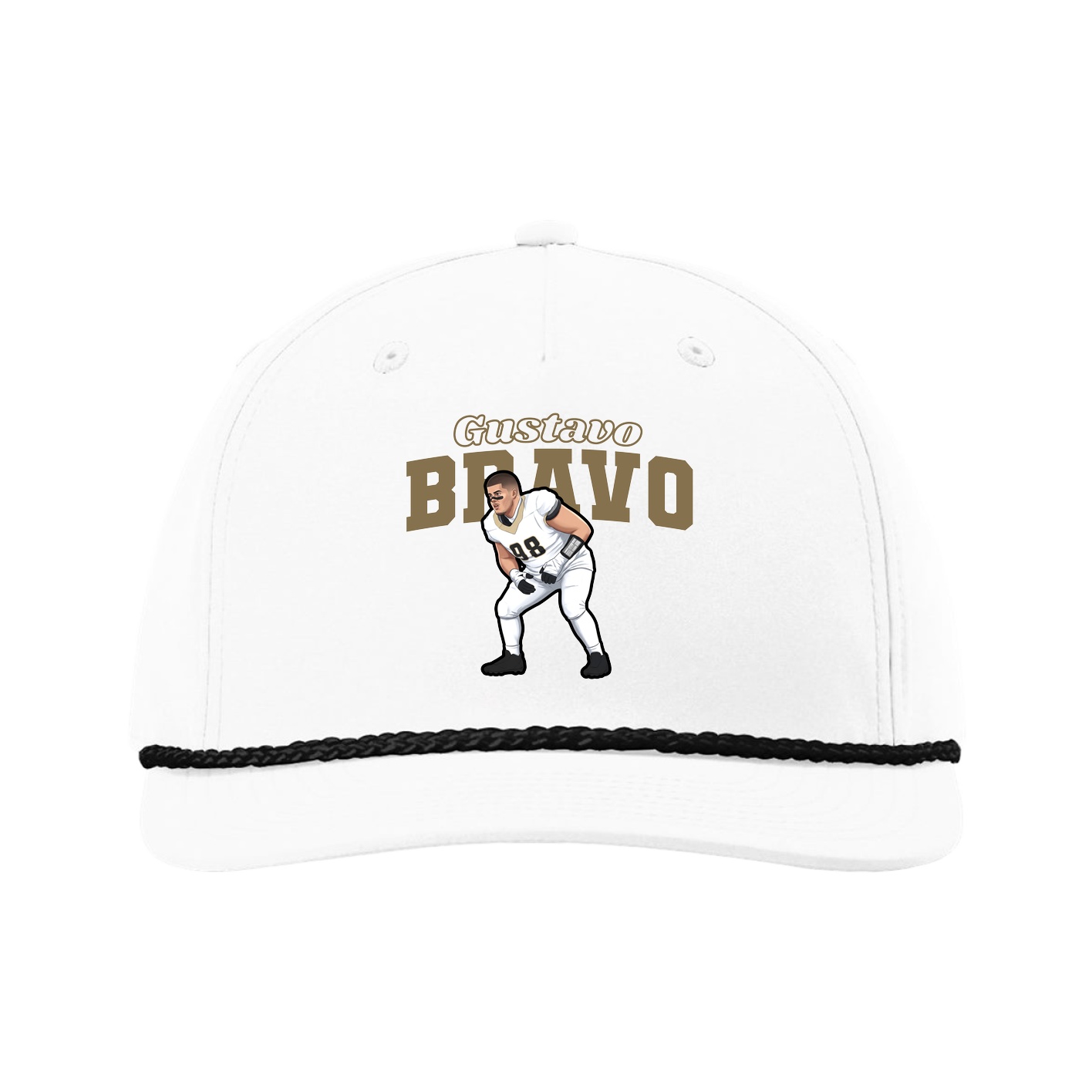 Five-Panel Classic Rope Cap — Name Arch in White