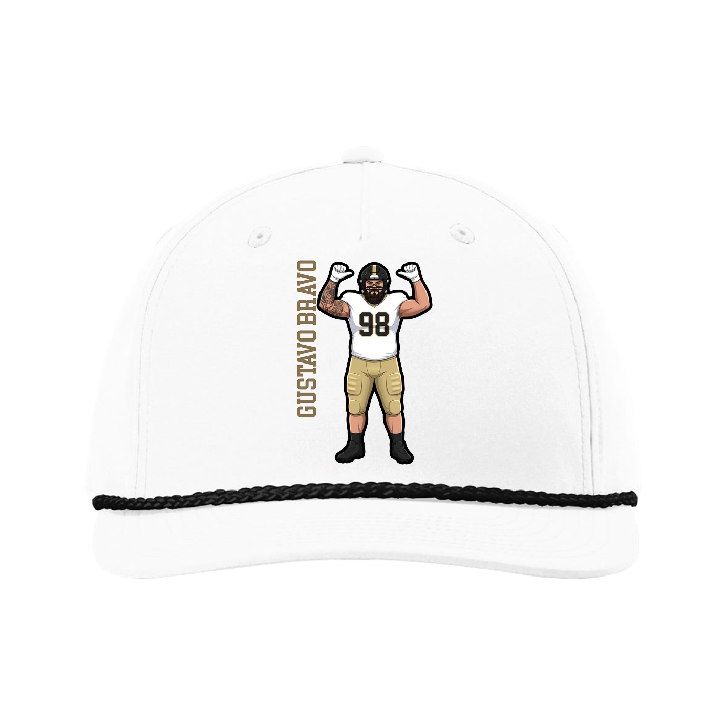 Five-Panel Classic Rope Cap — Name Vertical in White