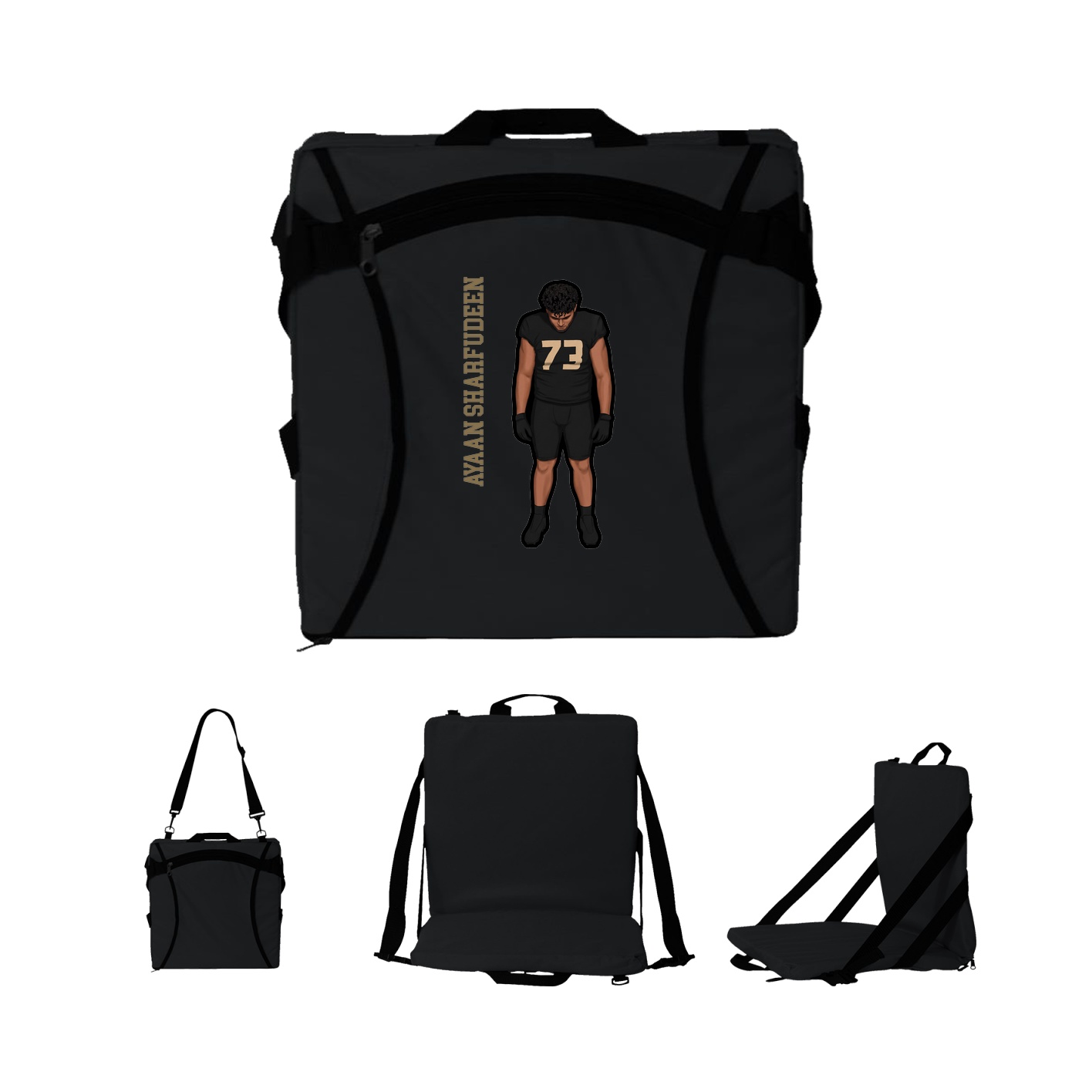 Folding Stadium Seat — Name Vertical in Black