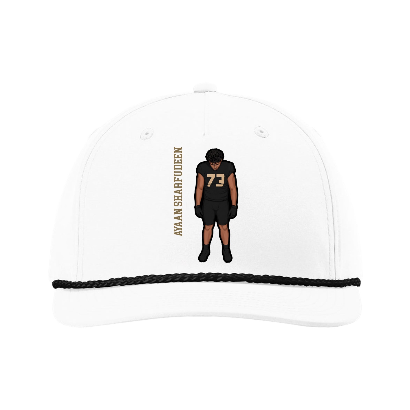 Five-Panel Classic Rope Cap — Name Vertical in White