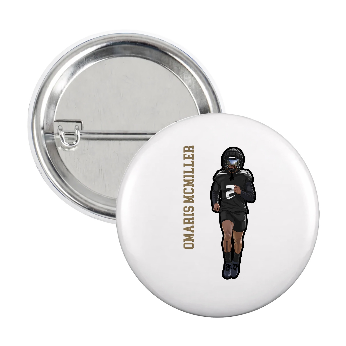 Game Day Button — Name Vertical in White