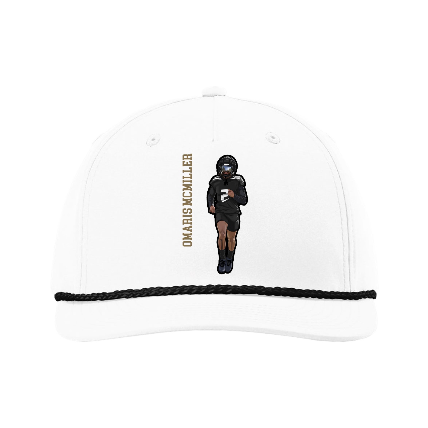Five-Panel Classic Rope Cap — Name Vertical in White
