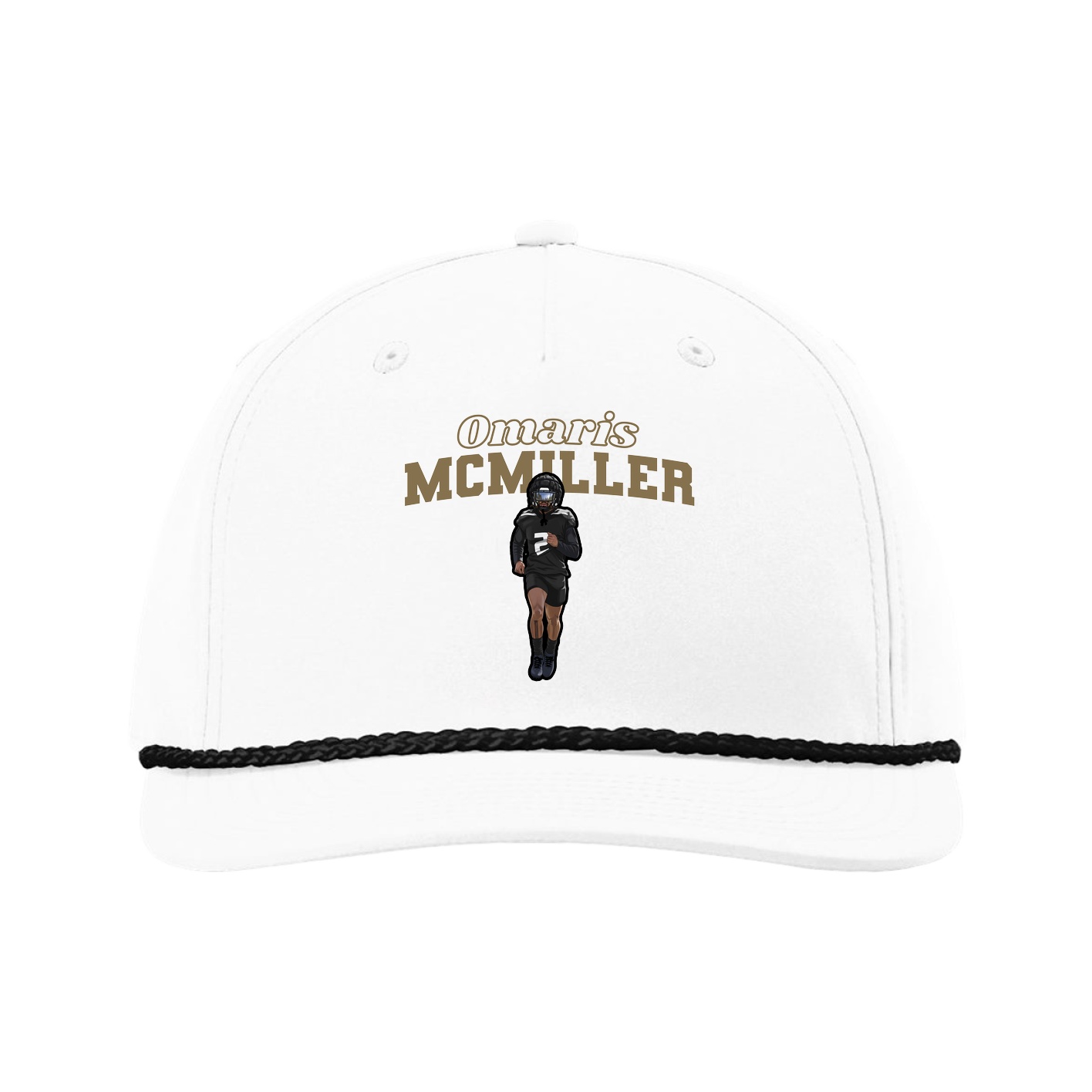 Five-Panel Classic Rope Cap — Name Arch in White