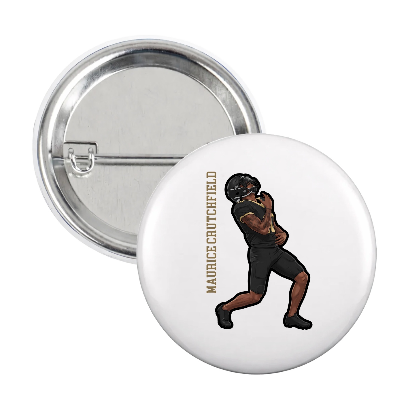 Game Day Button — Name Vertical in White