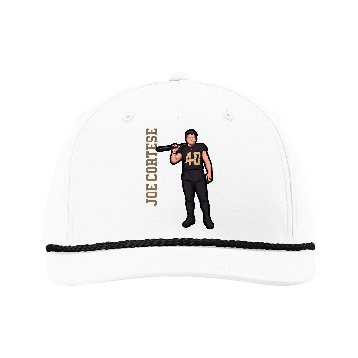 Five-Panel Classic Rope Cap — Name Vertical in White
