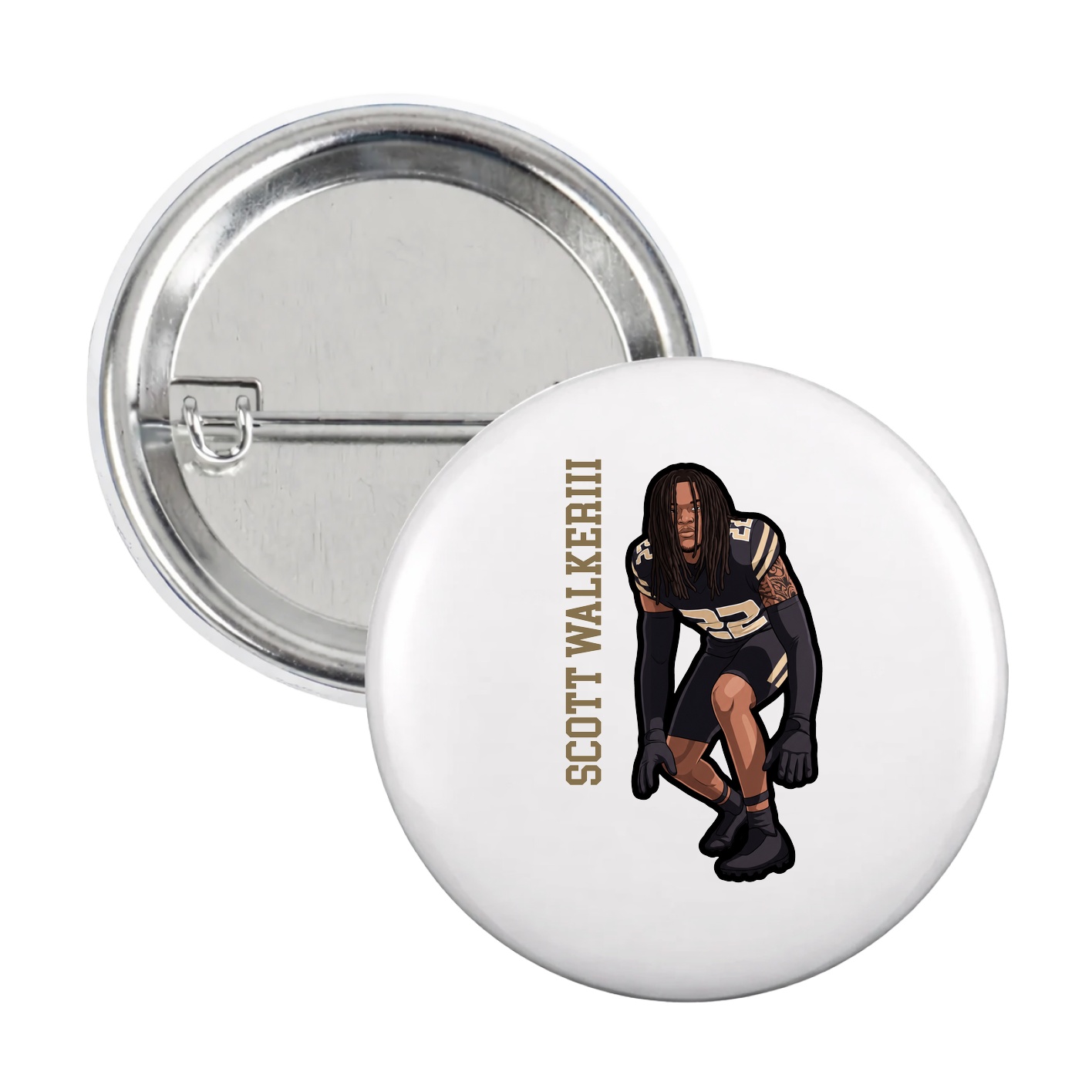 Game Day Button — Name Vertical in White