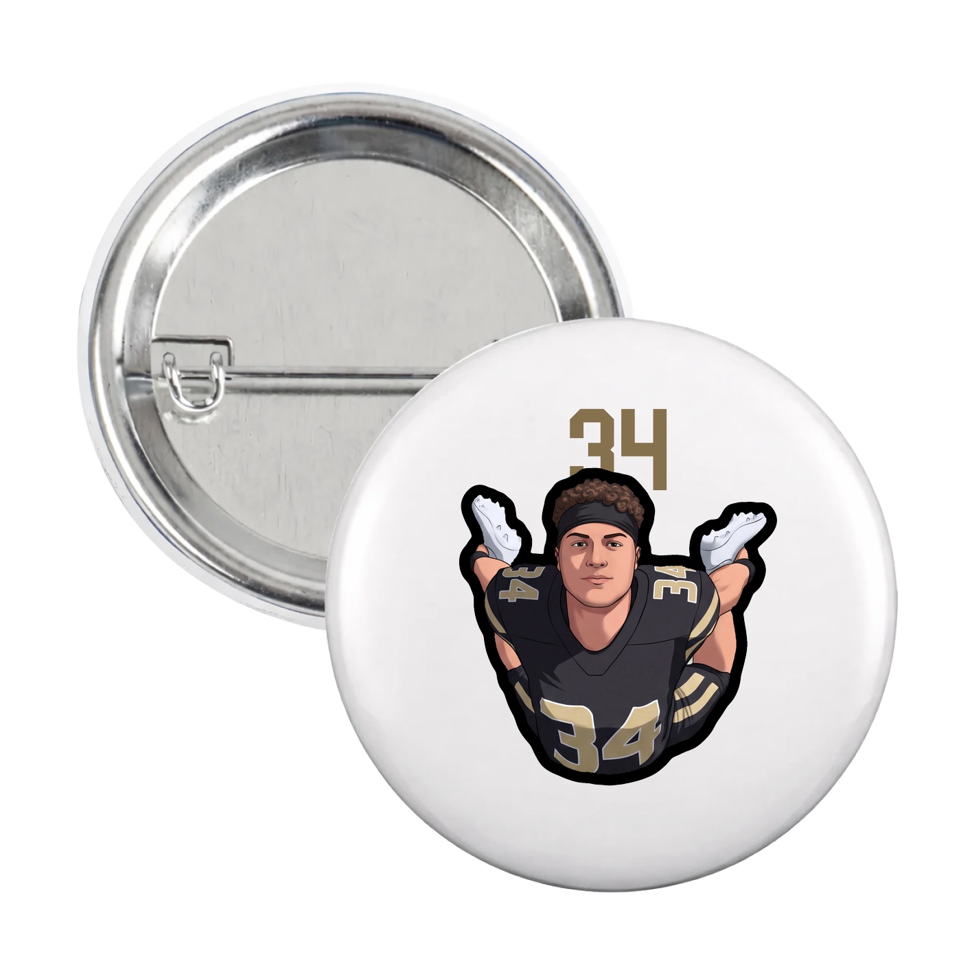 Game Day Button — Number Top in White