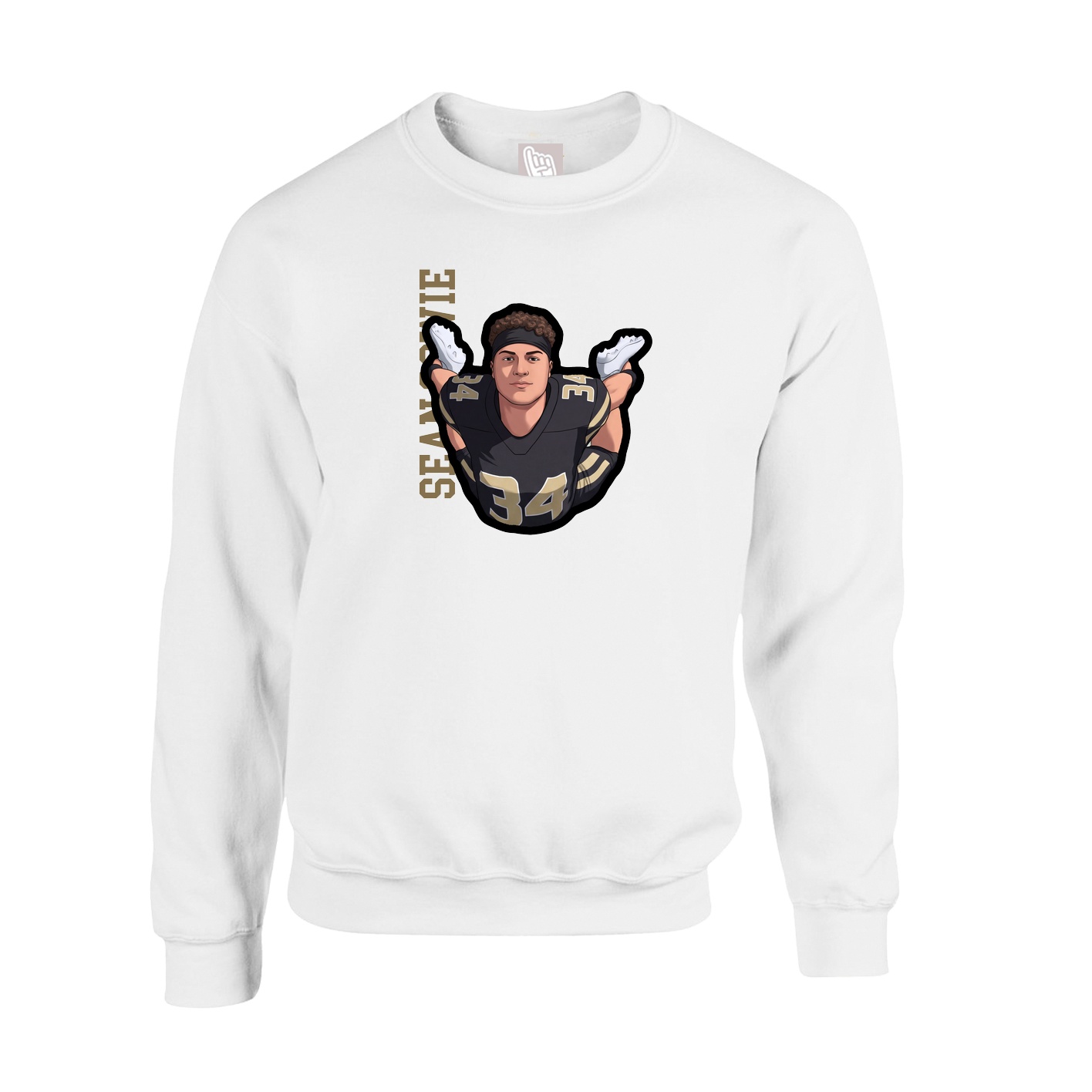 Fleece Crew — Name Vertical in White