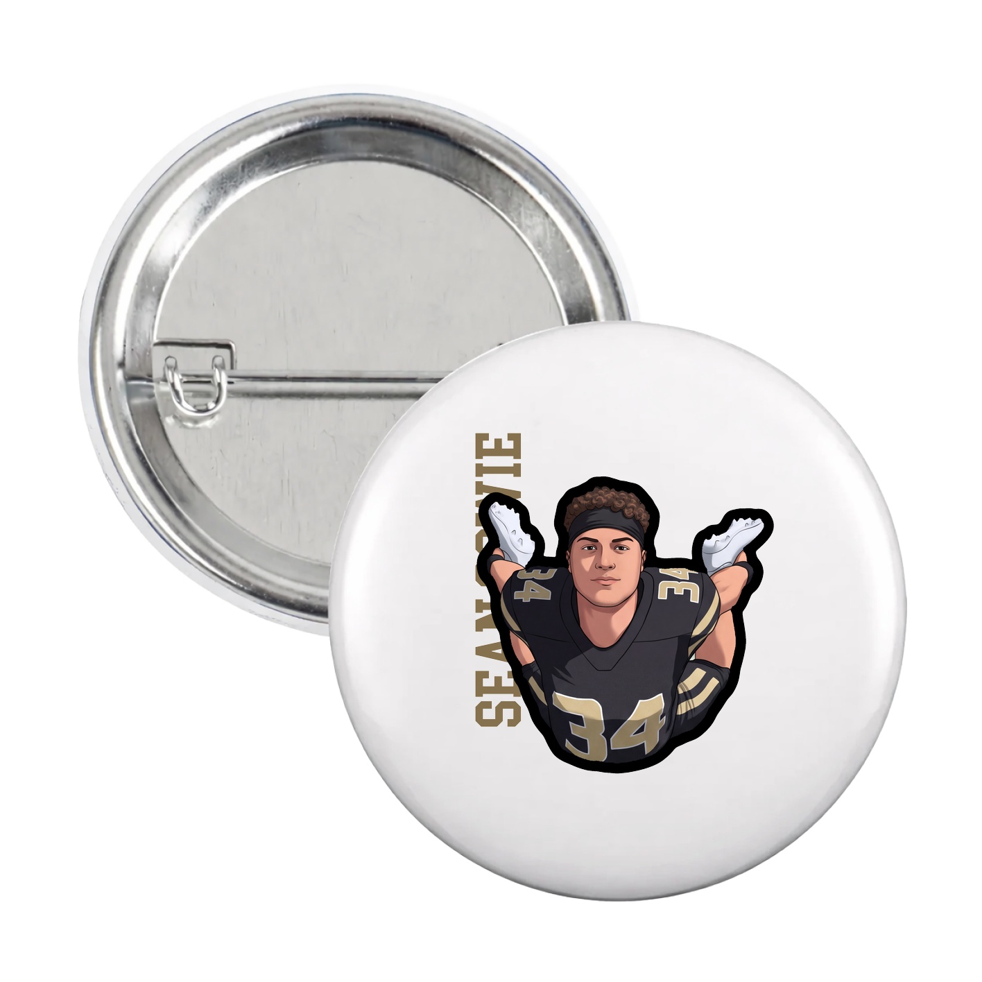 Game Day Button — Name Vertical in White