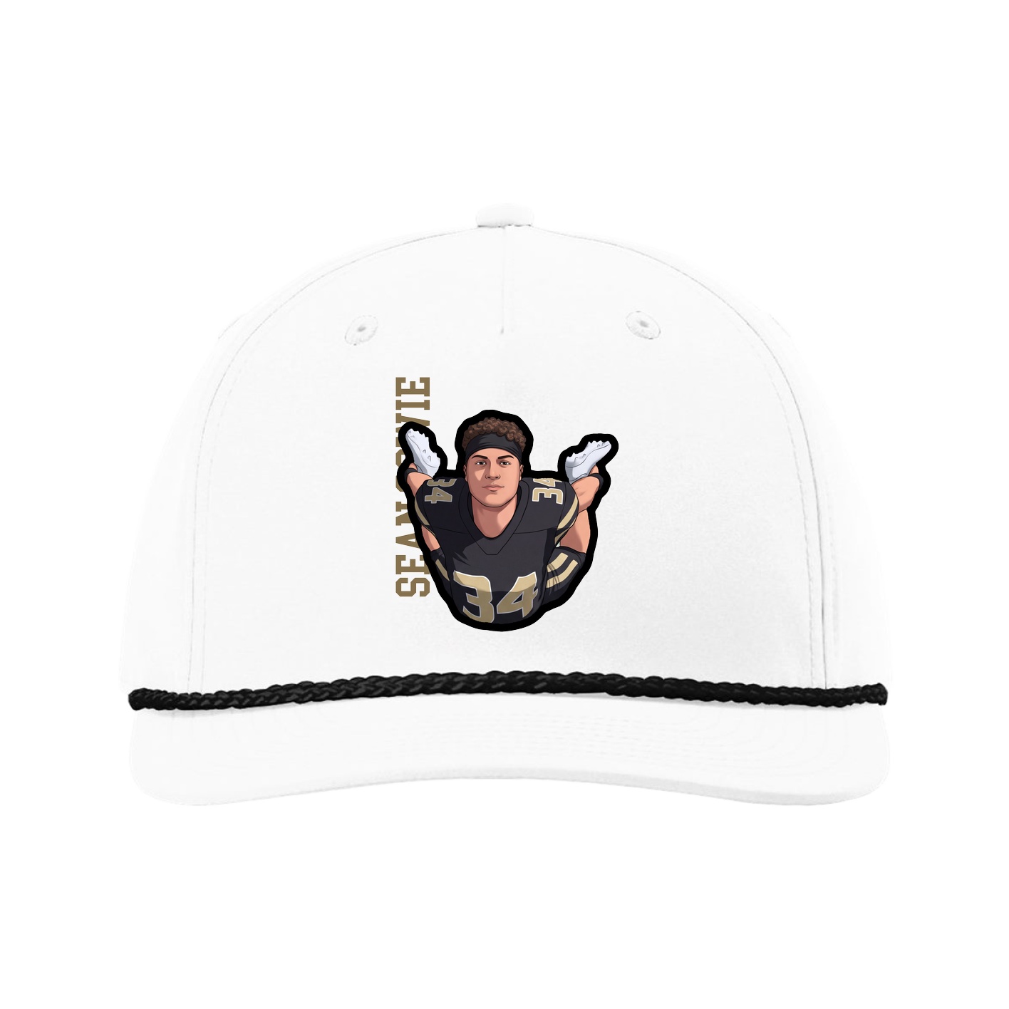 Five-Panel Classic Rope Cap — Name Vertical in White