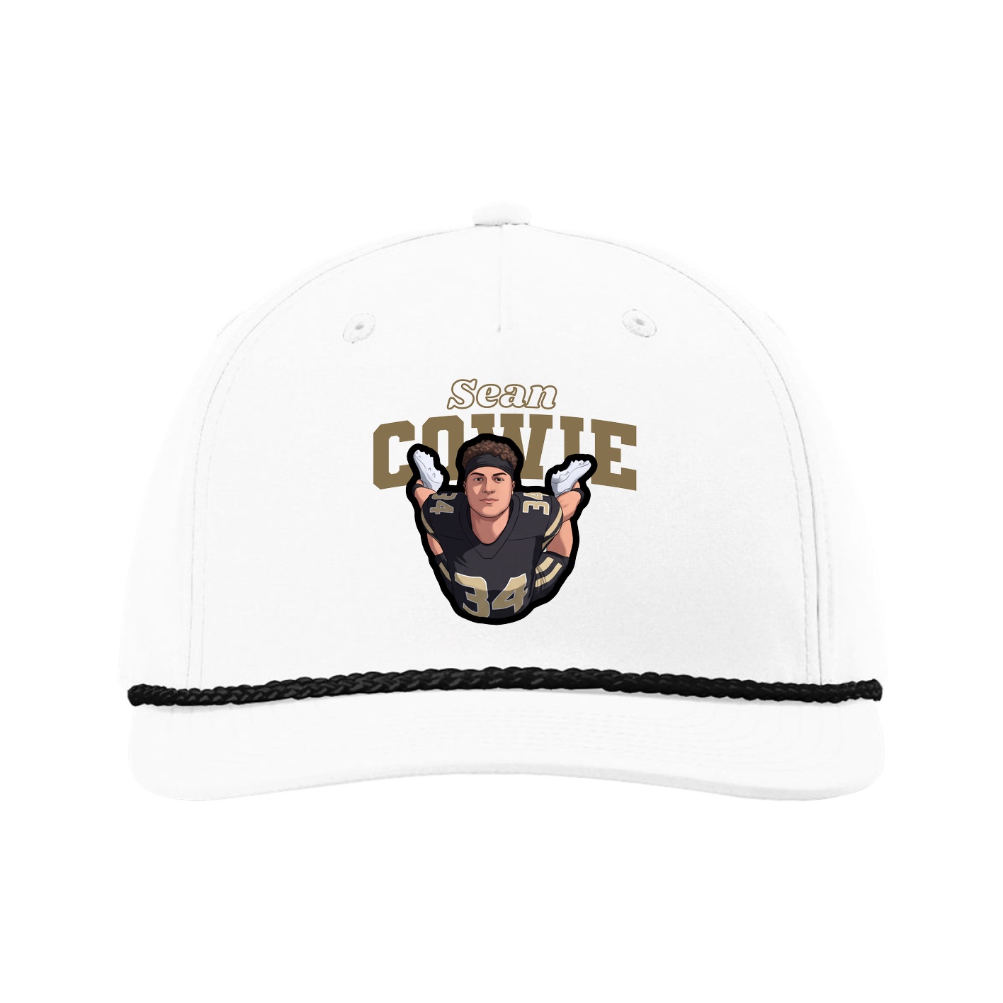 Five-Panel Classic Rope Cap — Name Arch in White