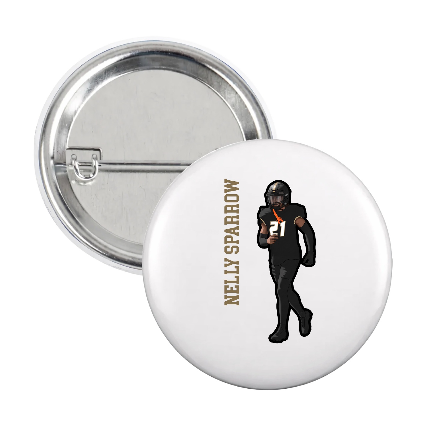 Game Day Button — Name Vertical in White