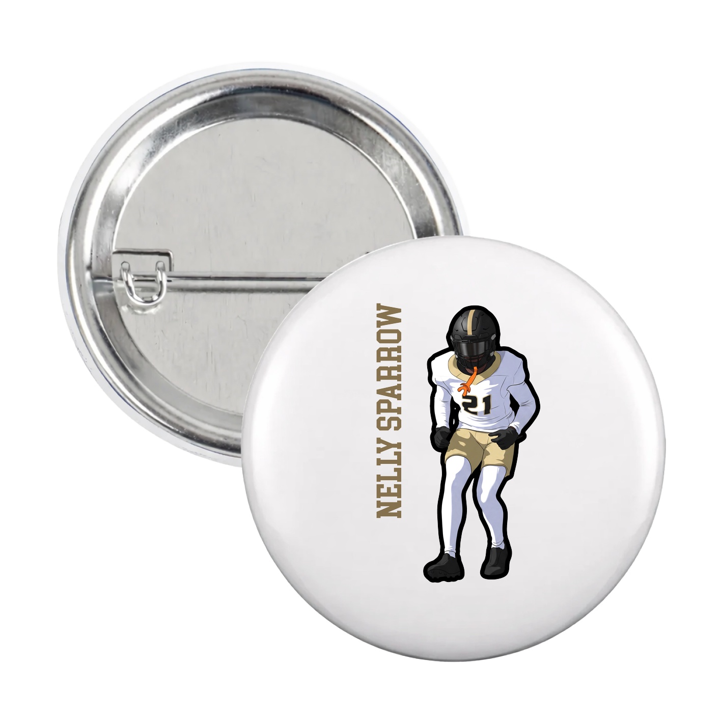 Game Day Button — Name Vertical in White