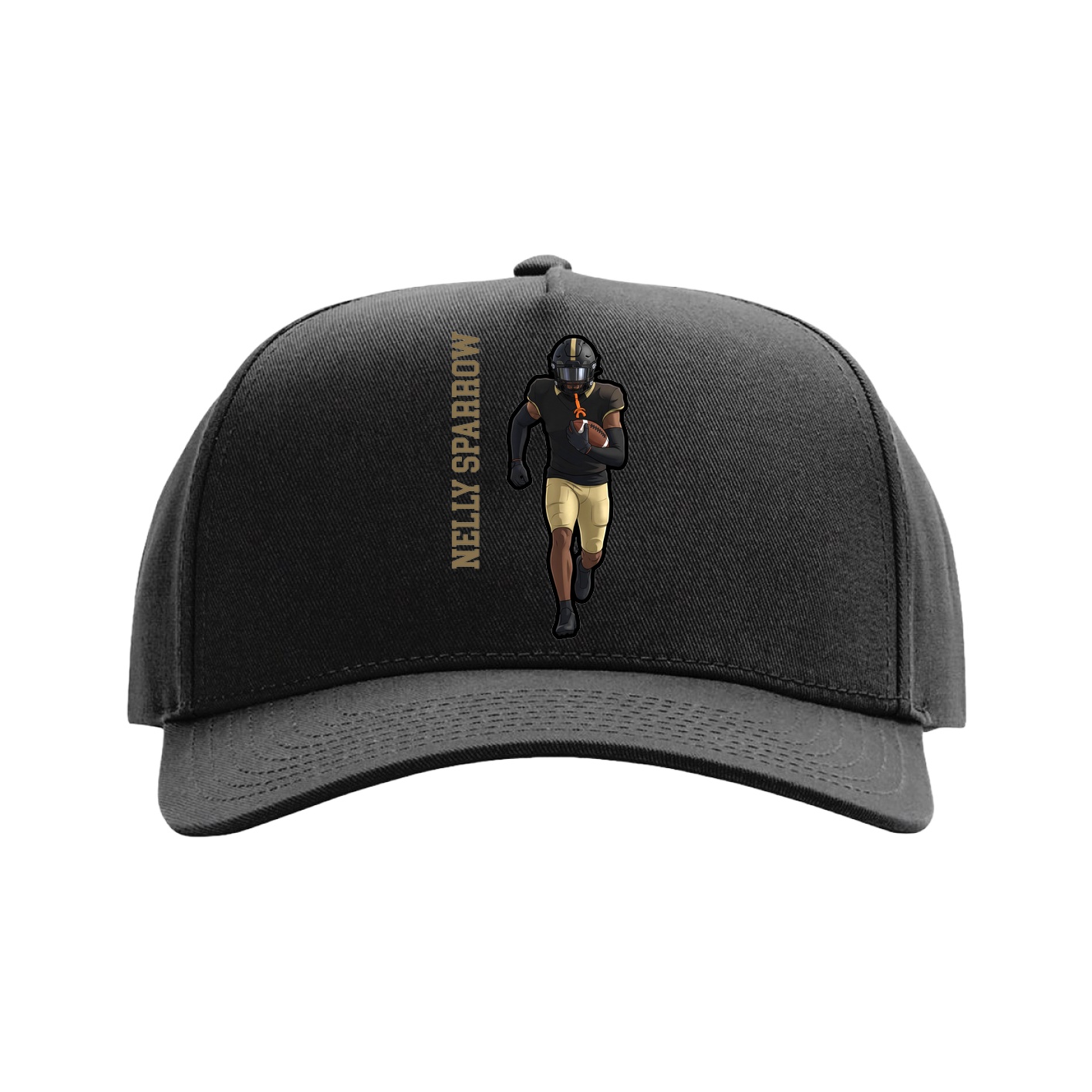 Full Fabric Five-Panel Champ Cap — Name Vertical in Black