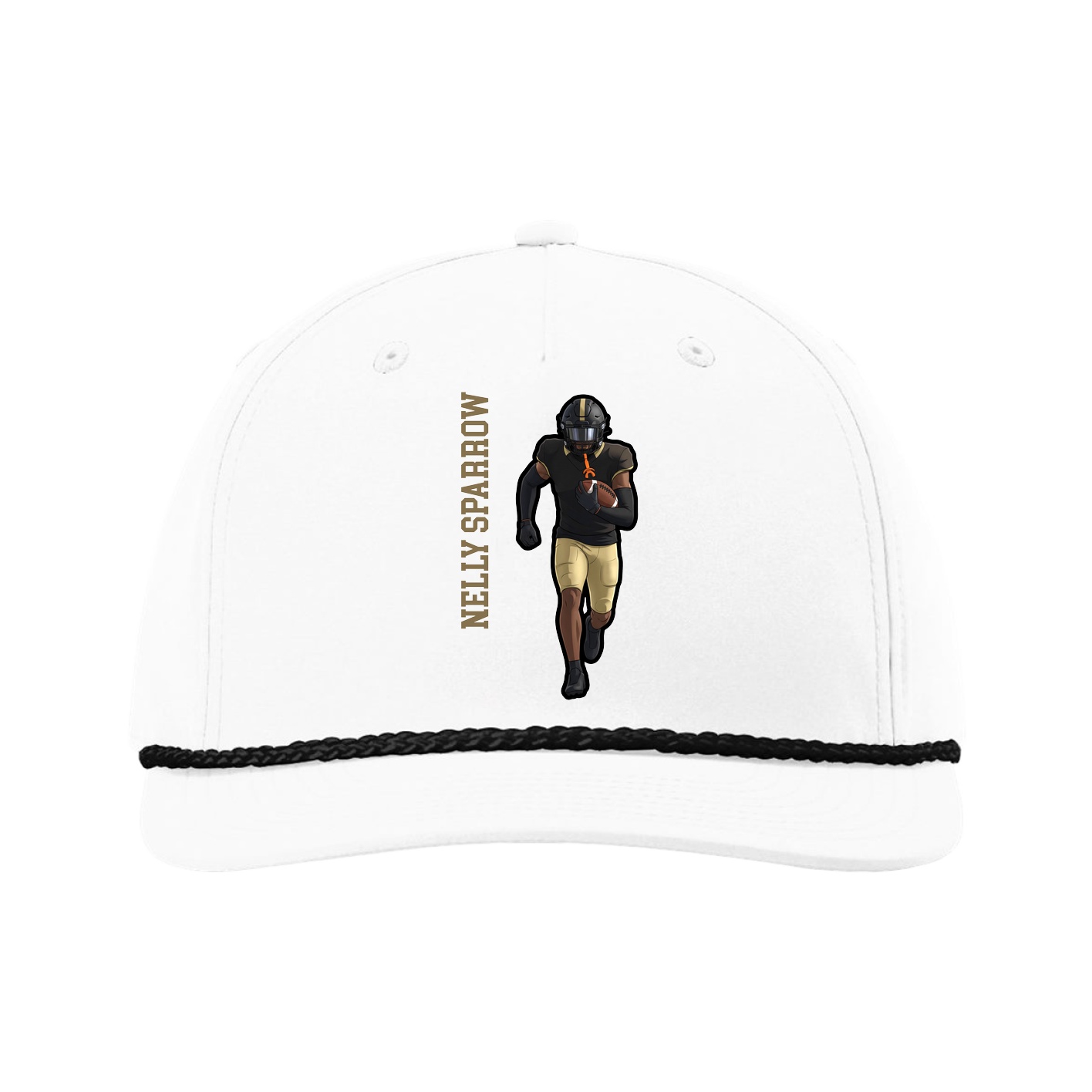 Five-Panel Classic Rope Cap — Name Vertical in White