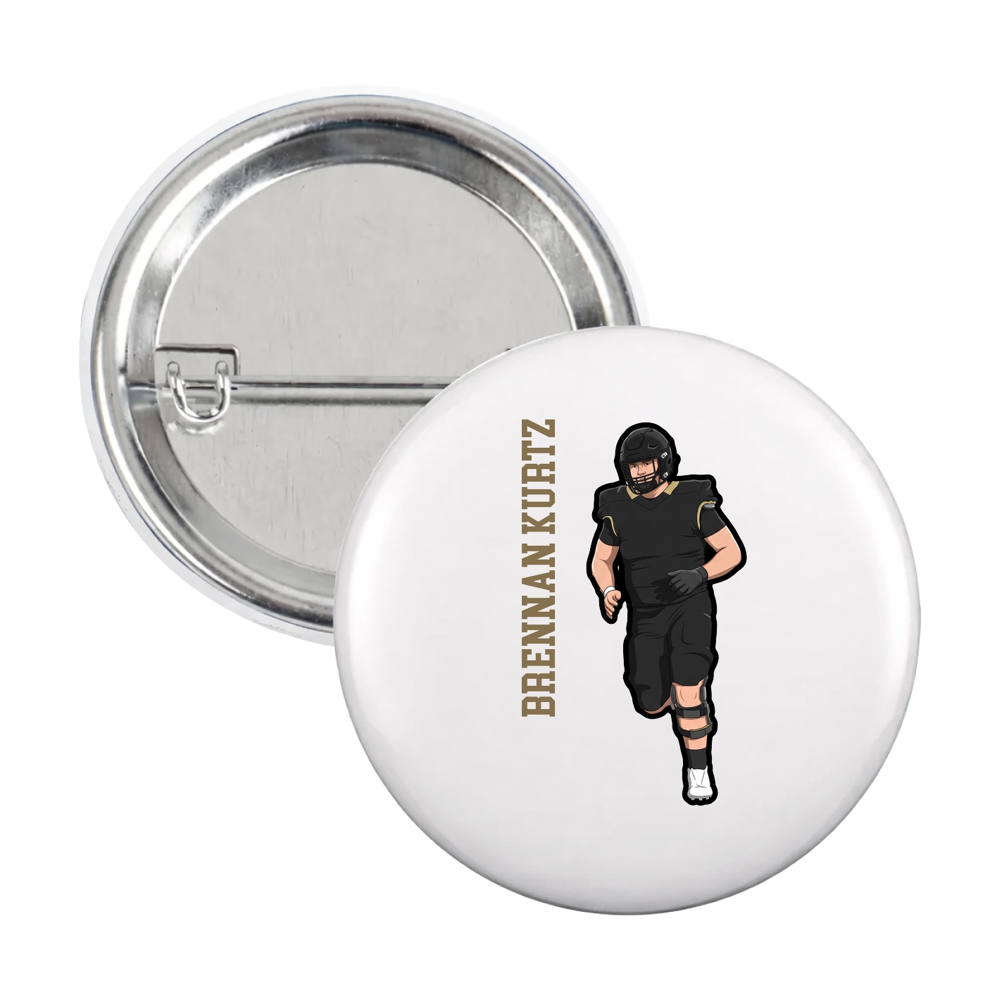Game Day Button — Name Vertical in White