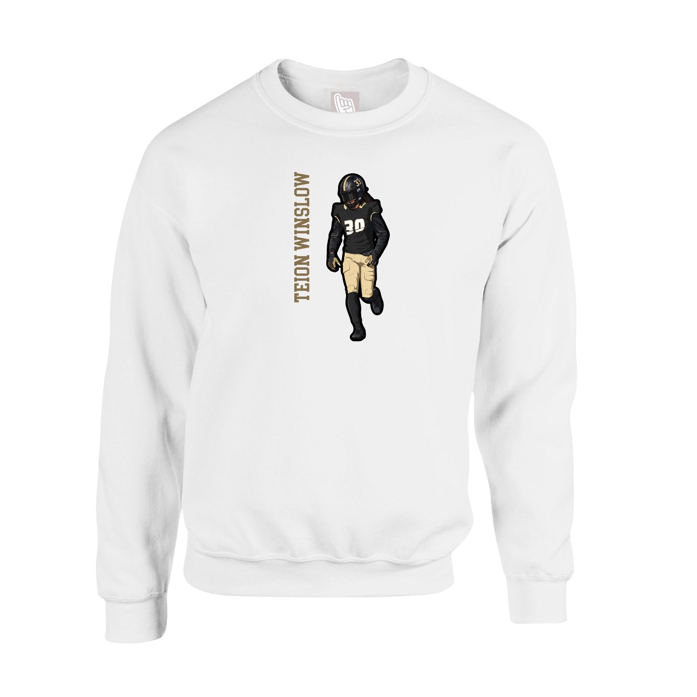 Fleece Crew — Name Vertical in White