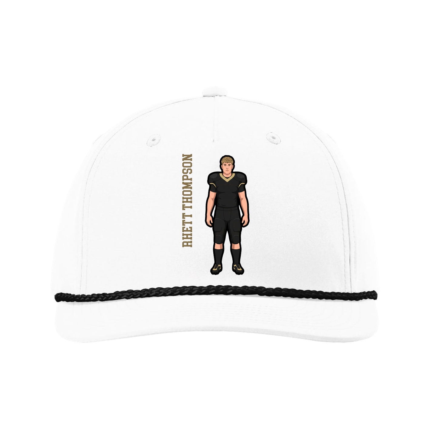 Five-Panel Classic Rope Cap — Name Vertical in White