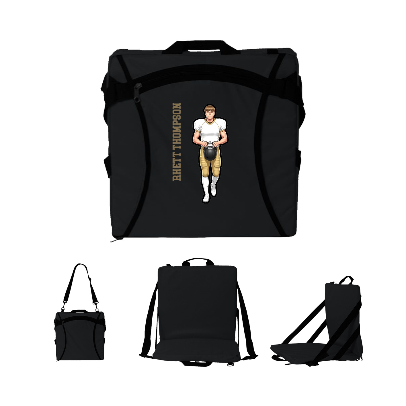 Folding Stadium Seat — Name Vertical in Black