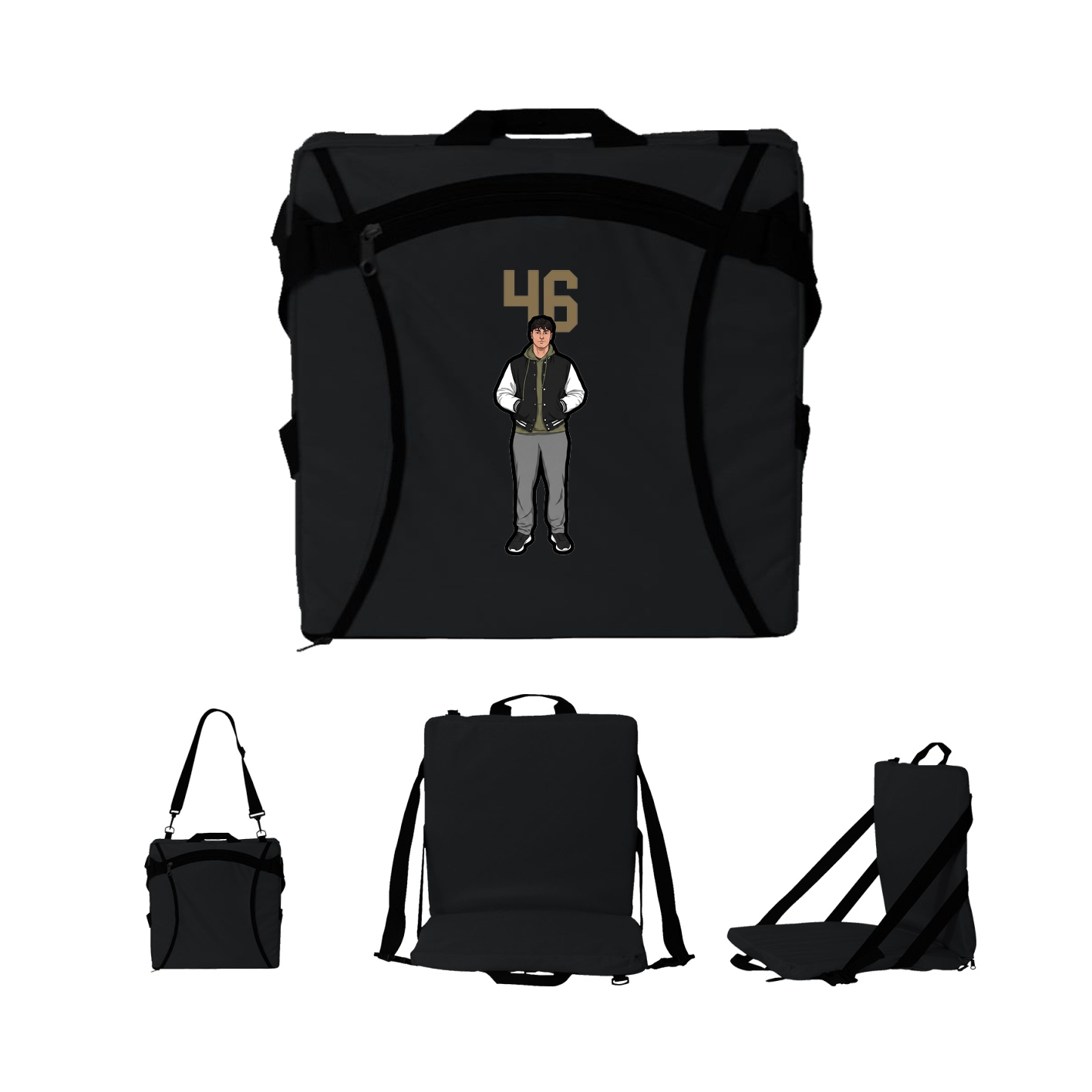 Folding Stadium Seat — Number Top in Black