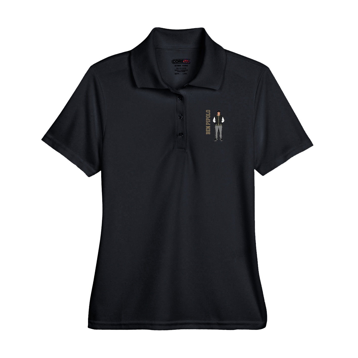Performance Polo — Name Vertical in Black
