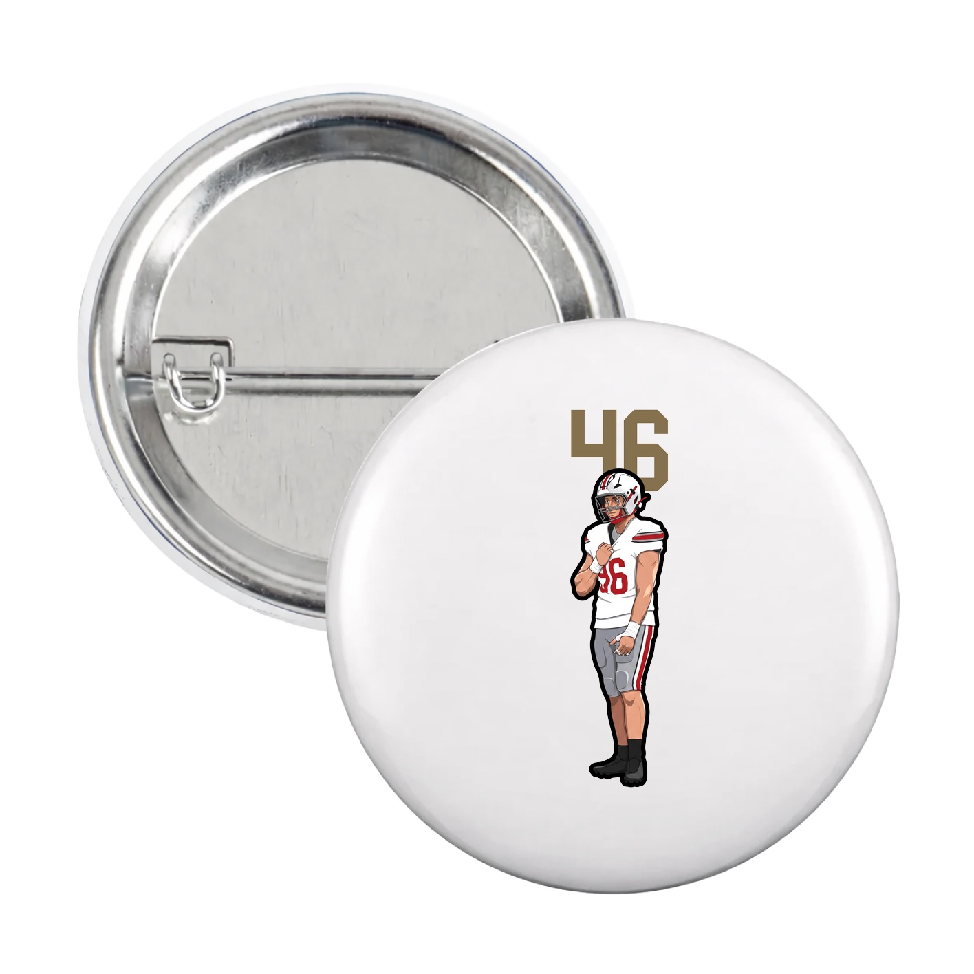 Game Day Button — Number Top in White