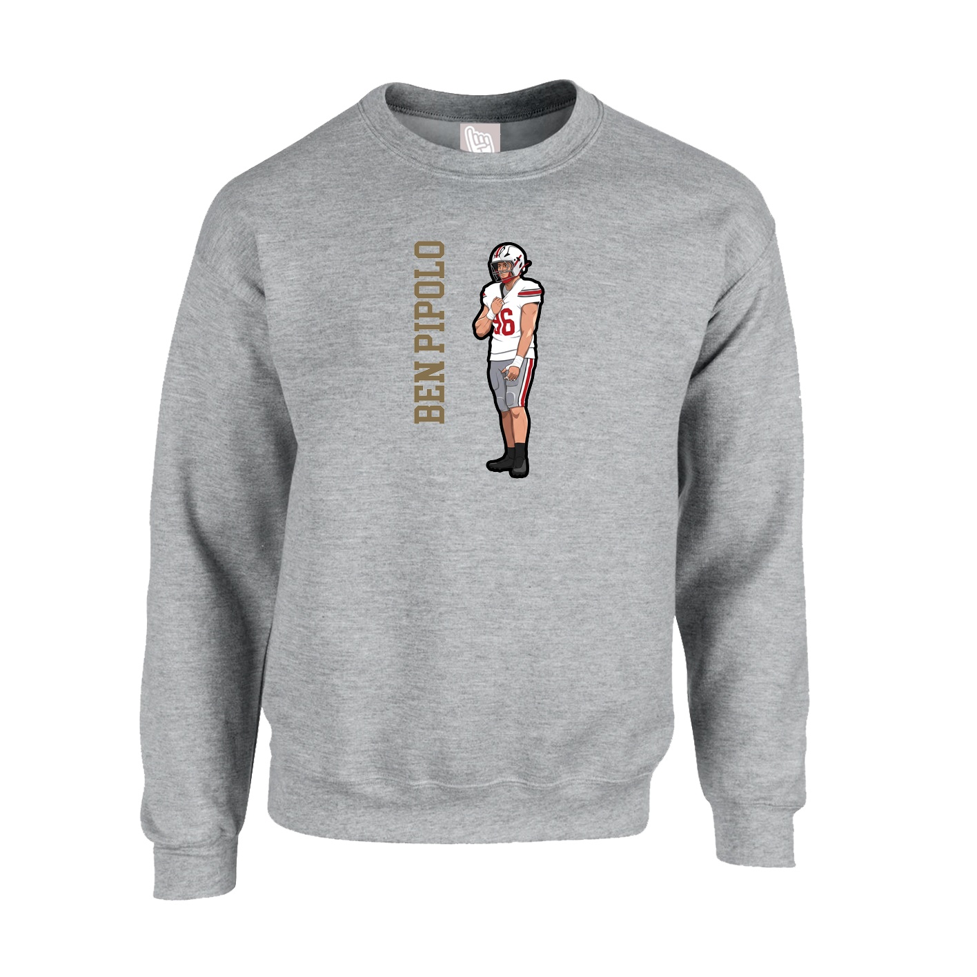 Fleece Crew — Name Vertical in Grey