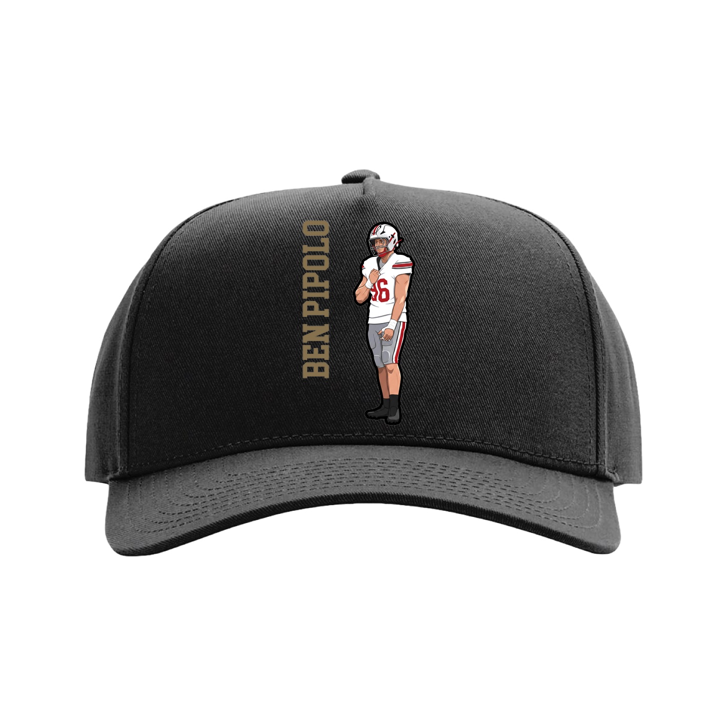 Full Fabric Five-Panel Champ Cap — Name Vertical in Black