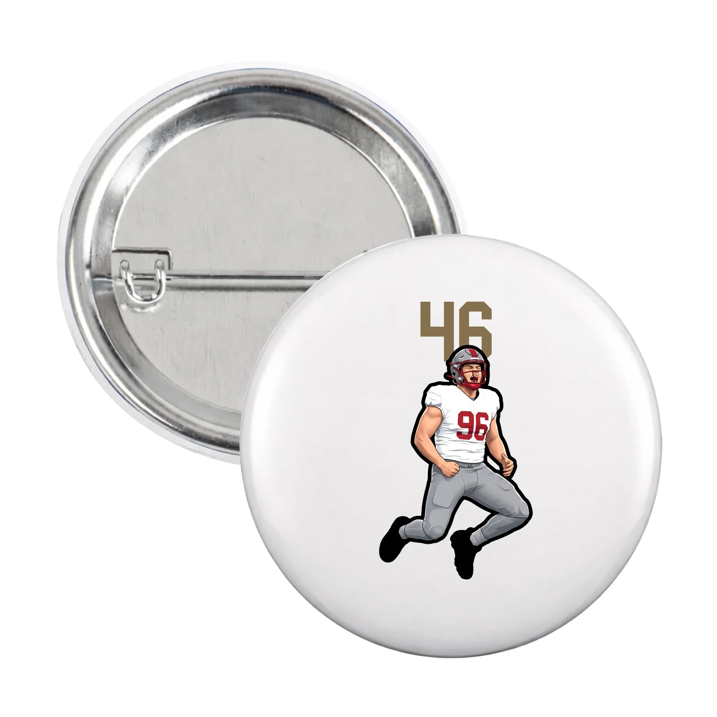 Game Day Button — Number Top in White