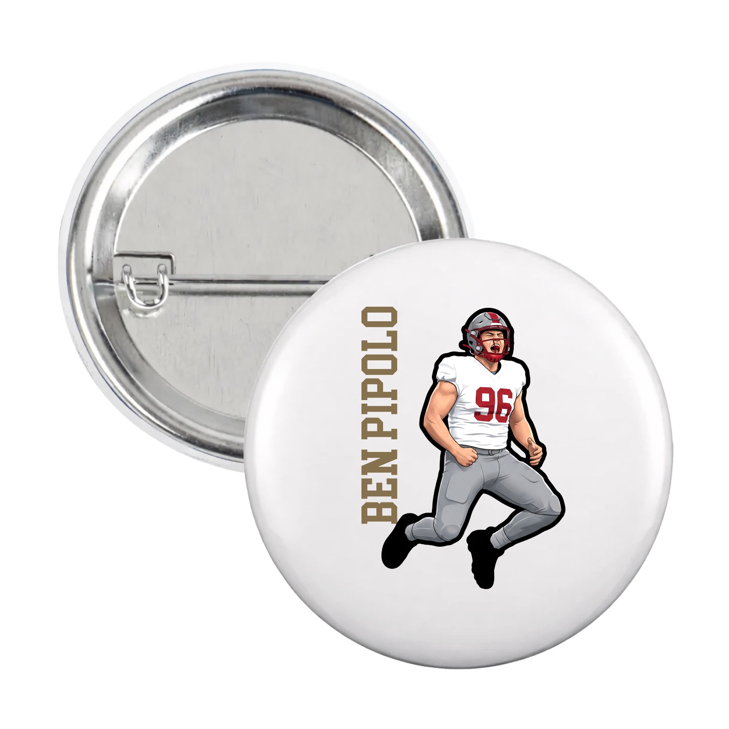 Game Day Button — Name Vertical in White
