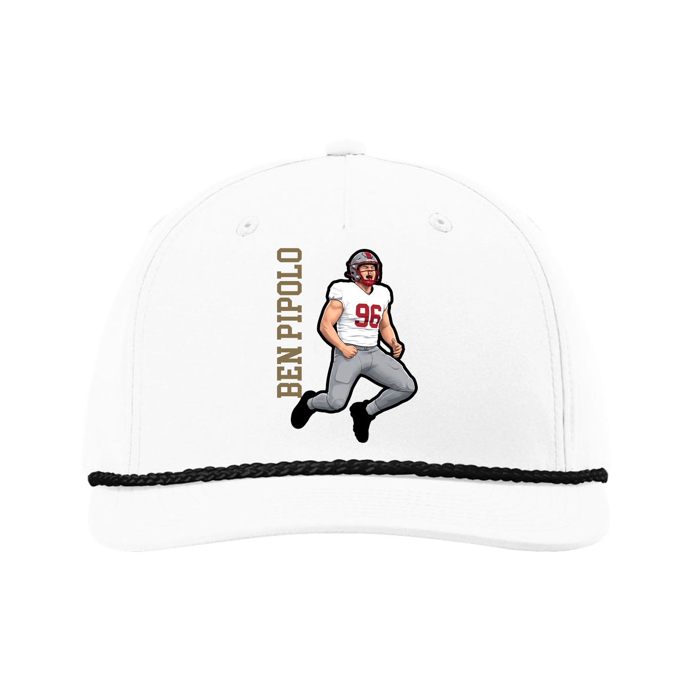 Five-Panel Classic Rope Cap — Name Vertical in White