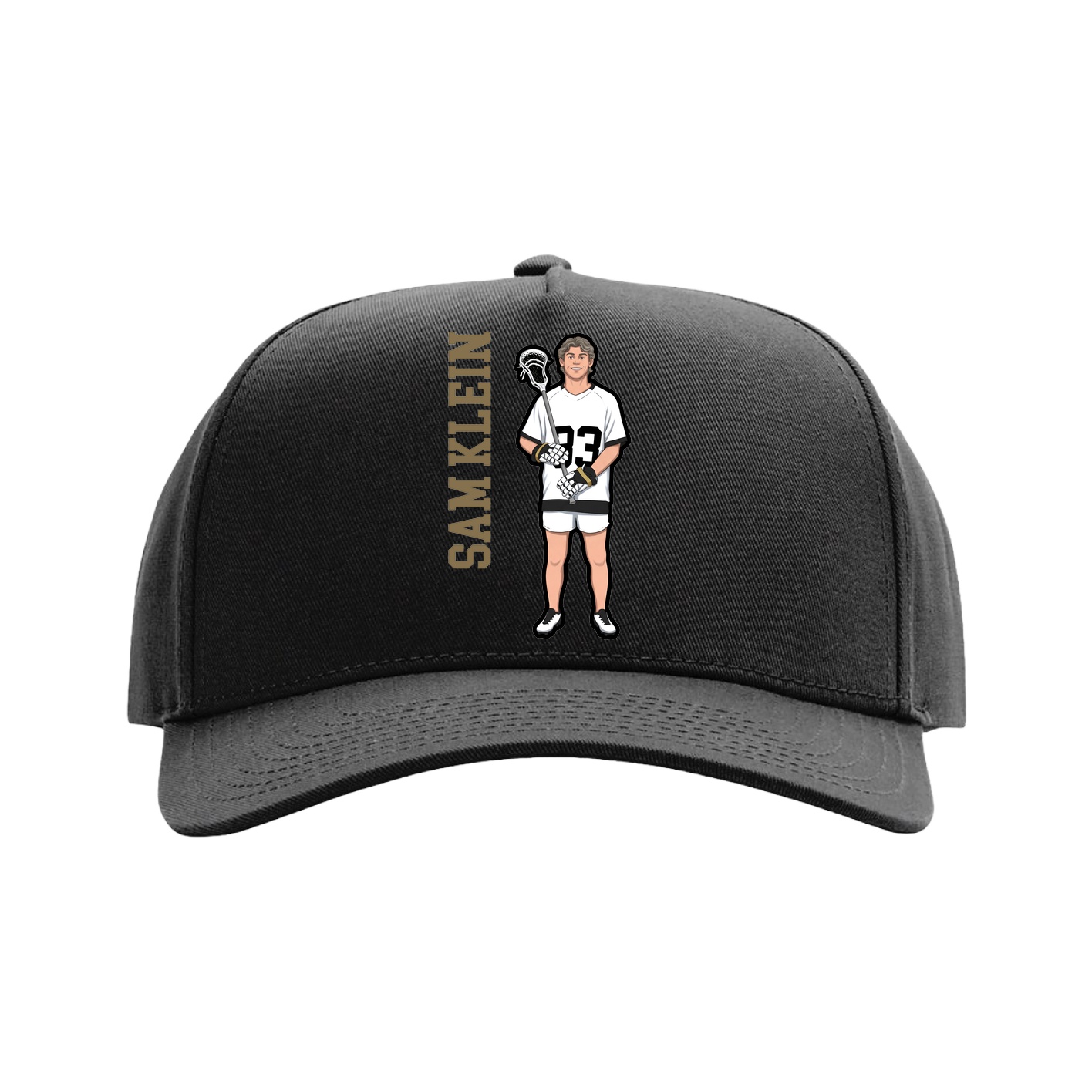 Full Fabric Five-Panel Champ Cap — Name Vertical in Black