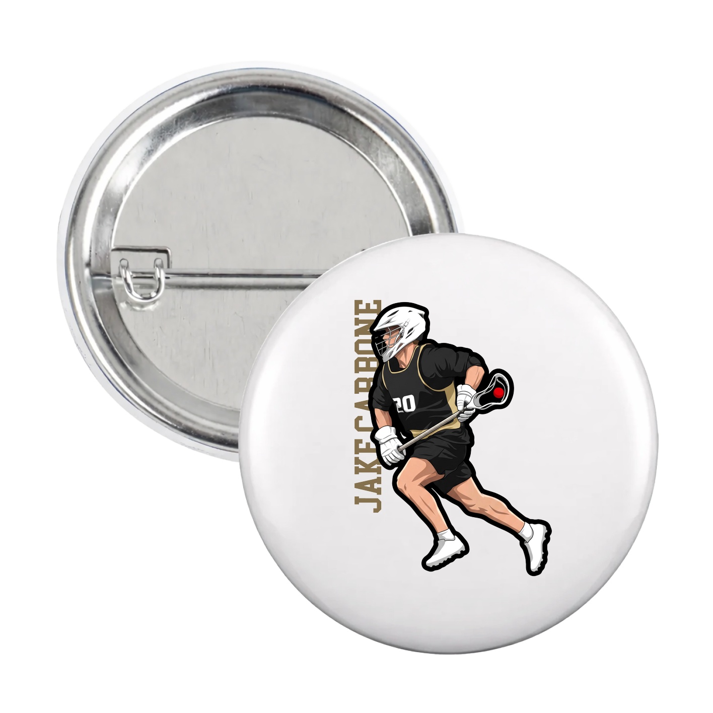 Game Day Button — Name Vertical in White