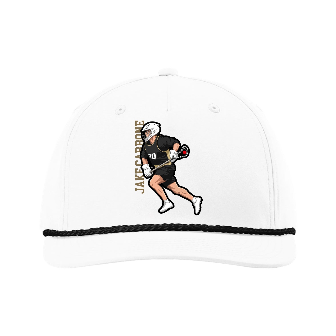 Five-Panel Classic Rope Cap — Name Vertical in White