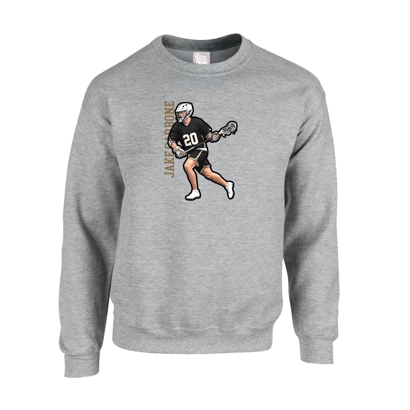 Fleece Crew — Name Vertical in Grey