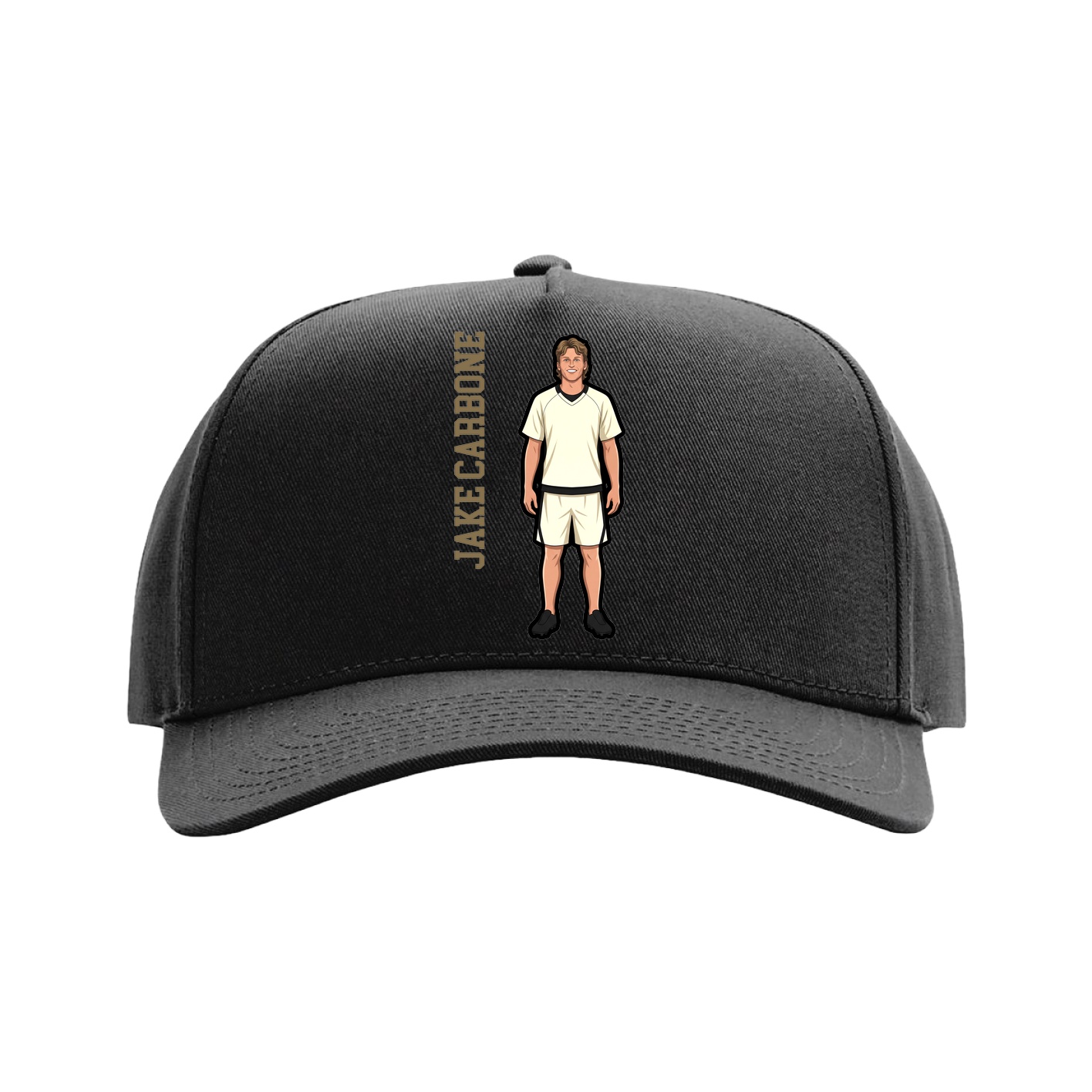 Full Fabric Five-Panel Champ Cap — Name Vertical in Black