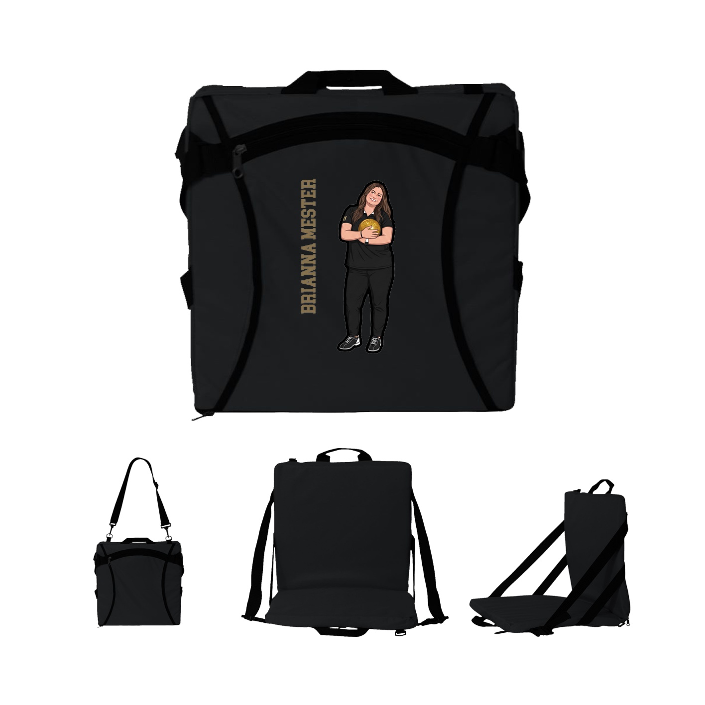 Folding Stadium Seat — Name Vertical in Black
