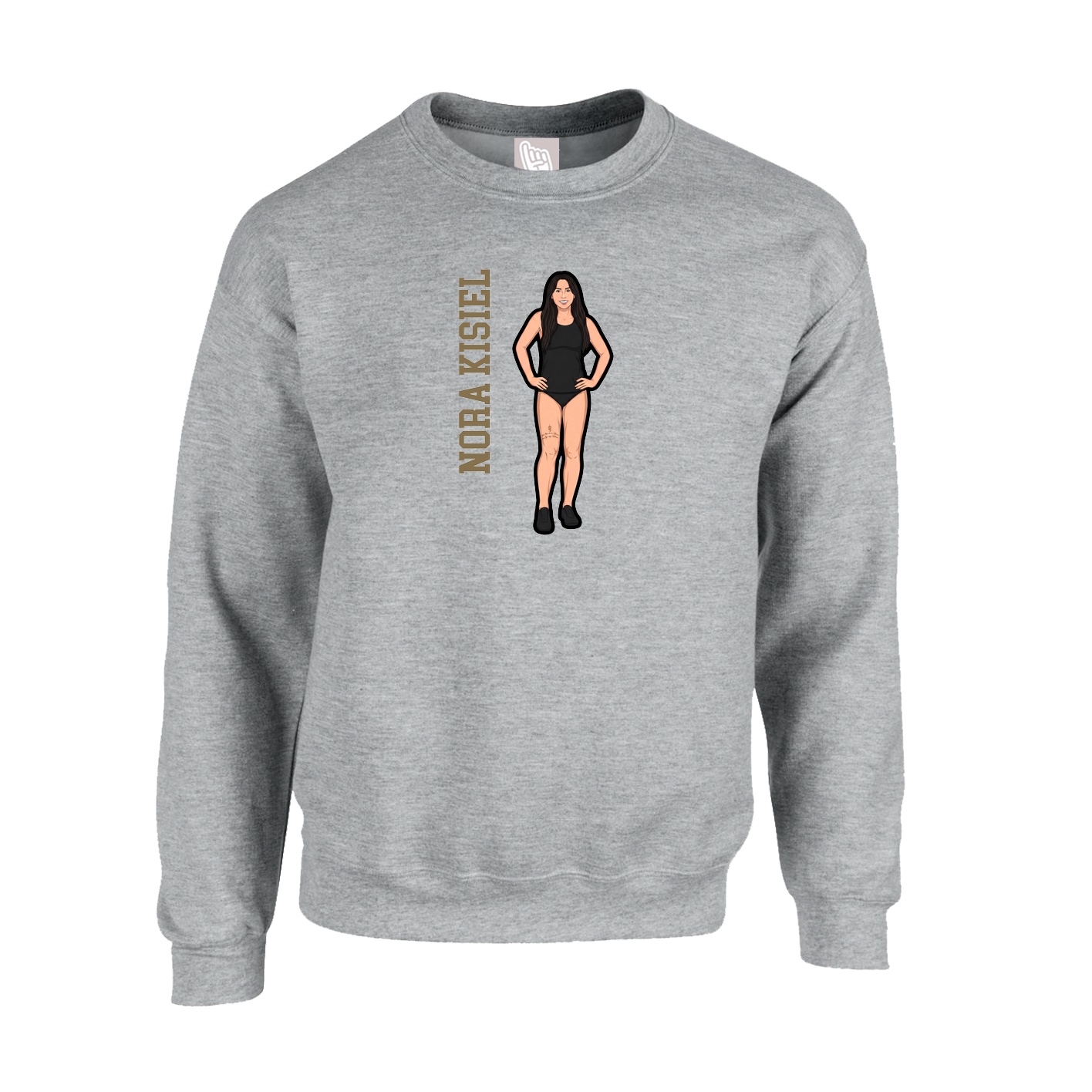 Fleece Crew — Name Vertical in Grey