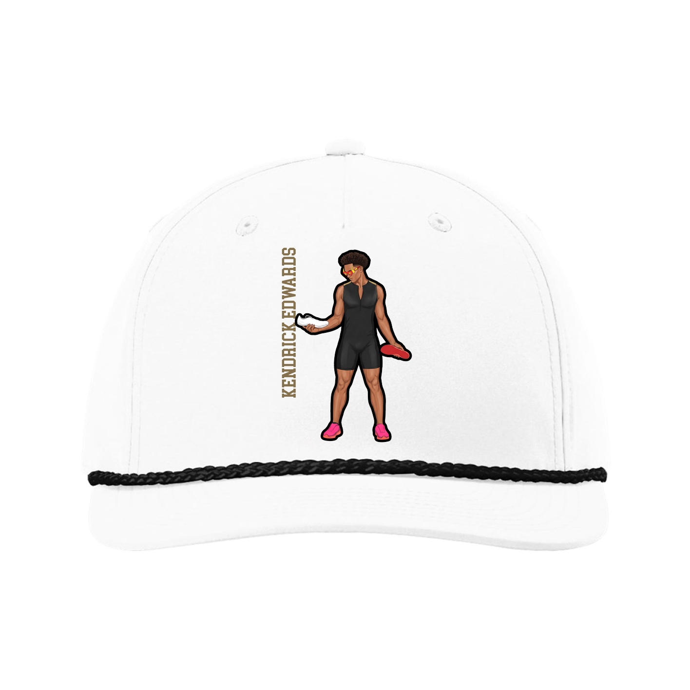 Five-Panel Classic Rope Cap — Name Vertical in White