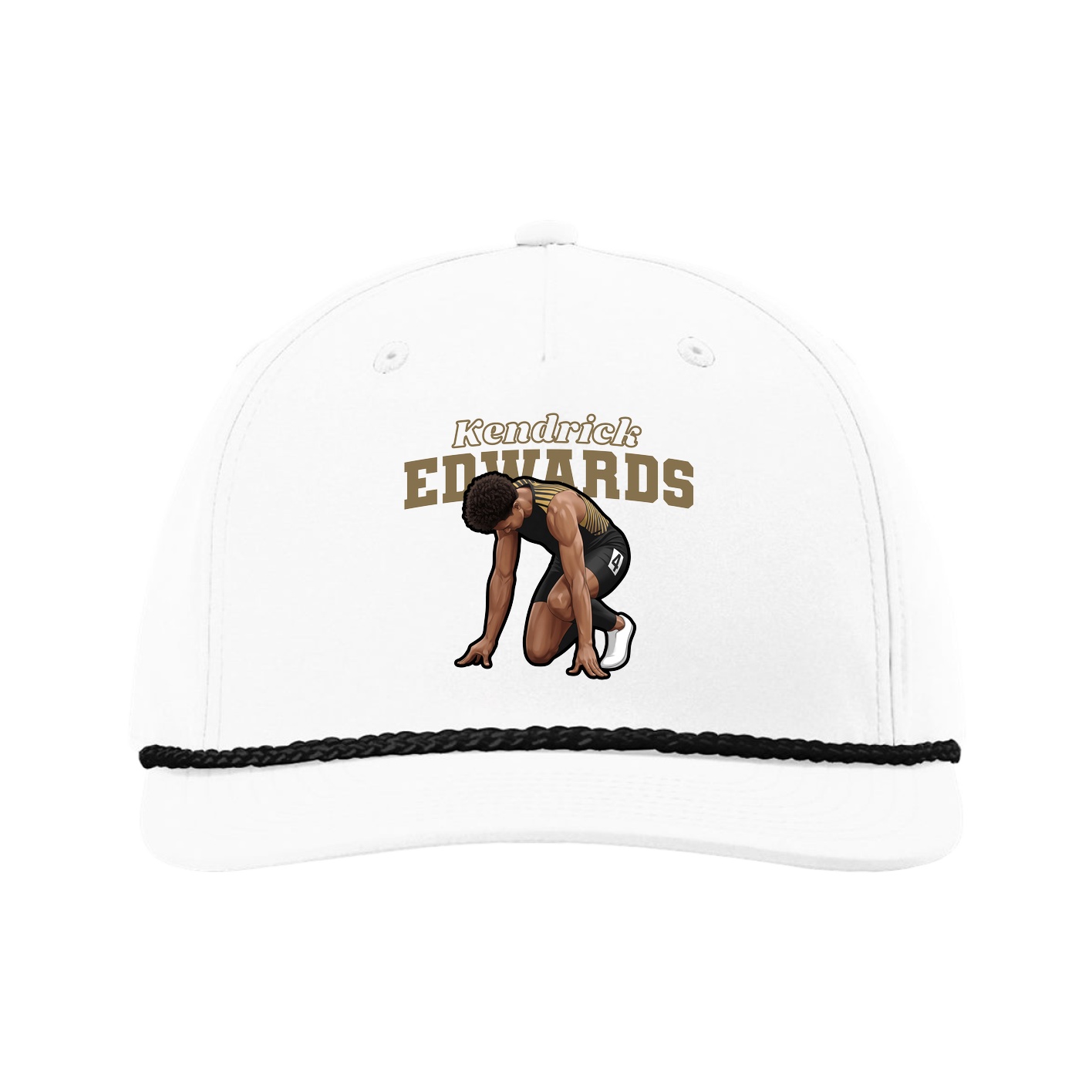 Five-Panel Classic Rope Cap — Name Arch in White