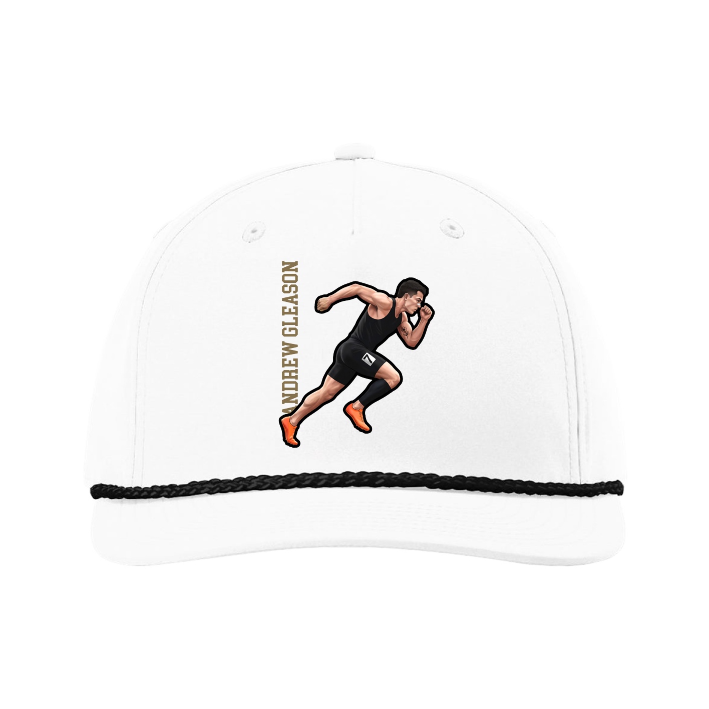 Five-Panel Classic Rope Cap — Name Vertical in White