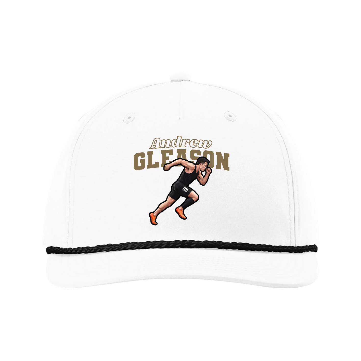 Five-Panel Classic Rope Cap — Name Arch in White