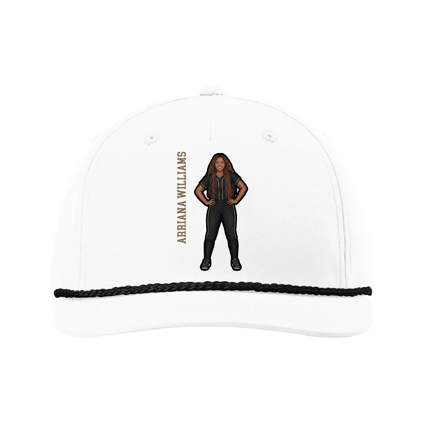Five-Panel Classic Rope Cap — Name Vertical in White