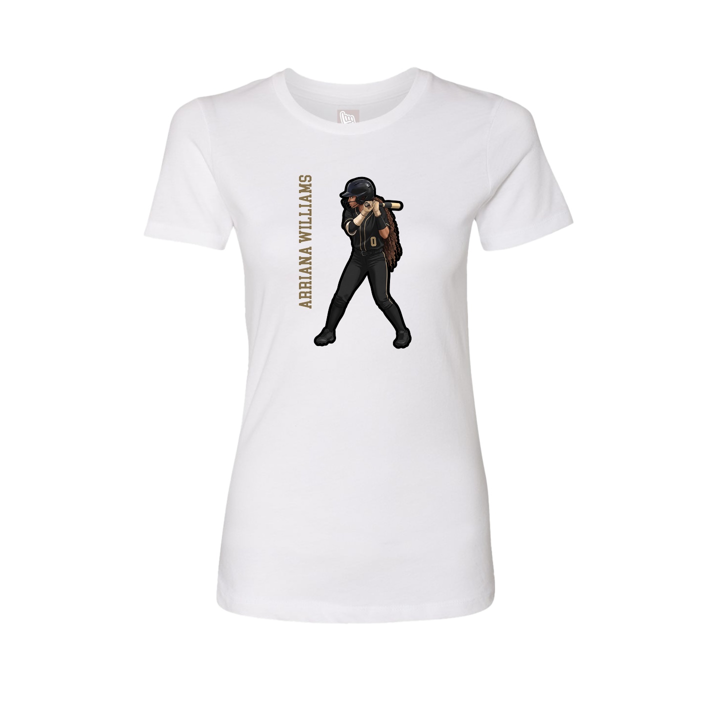 Womens Tee — Name Vertical in White