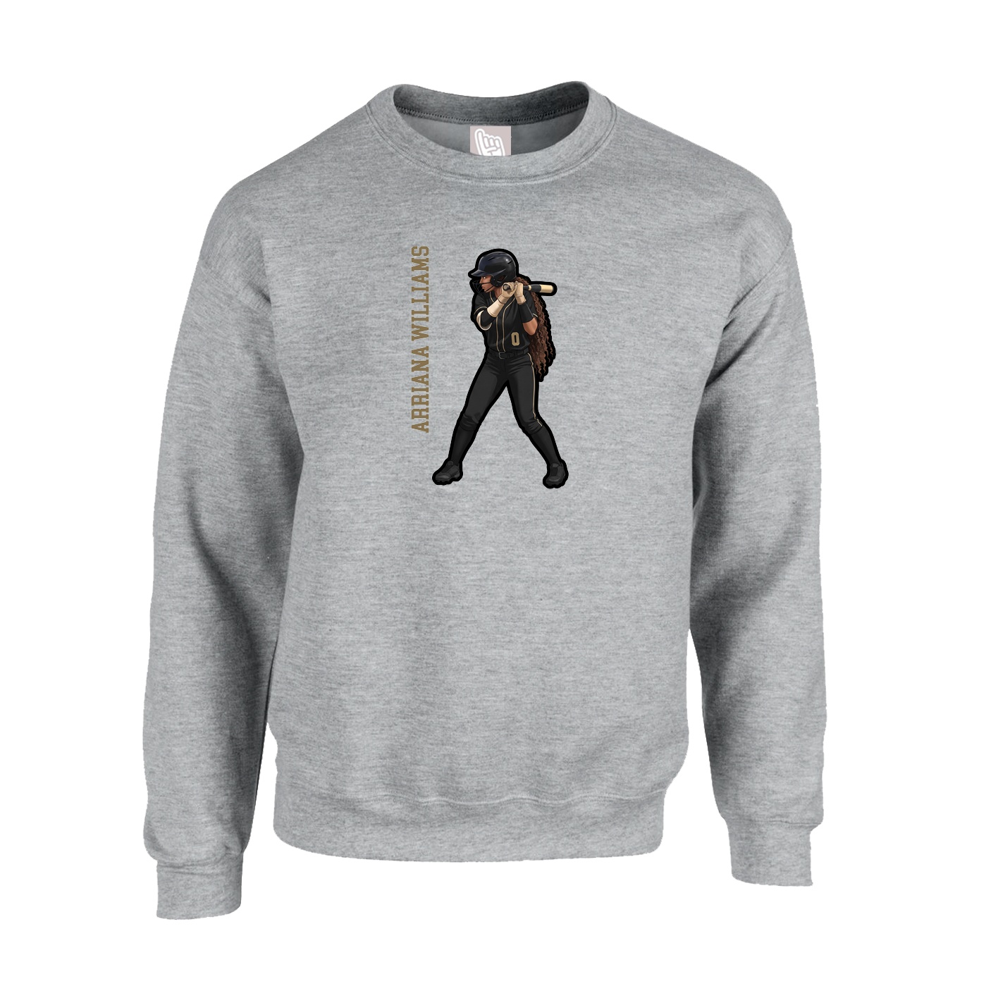 Fleece Crew — Name Vertical in Grey