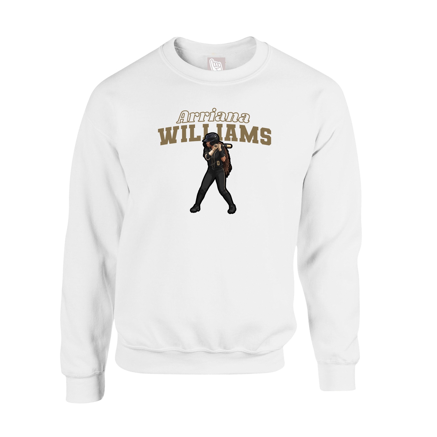 Fleece Crew — Name Arch in White