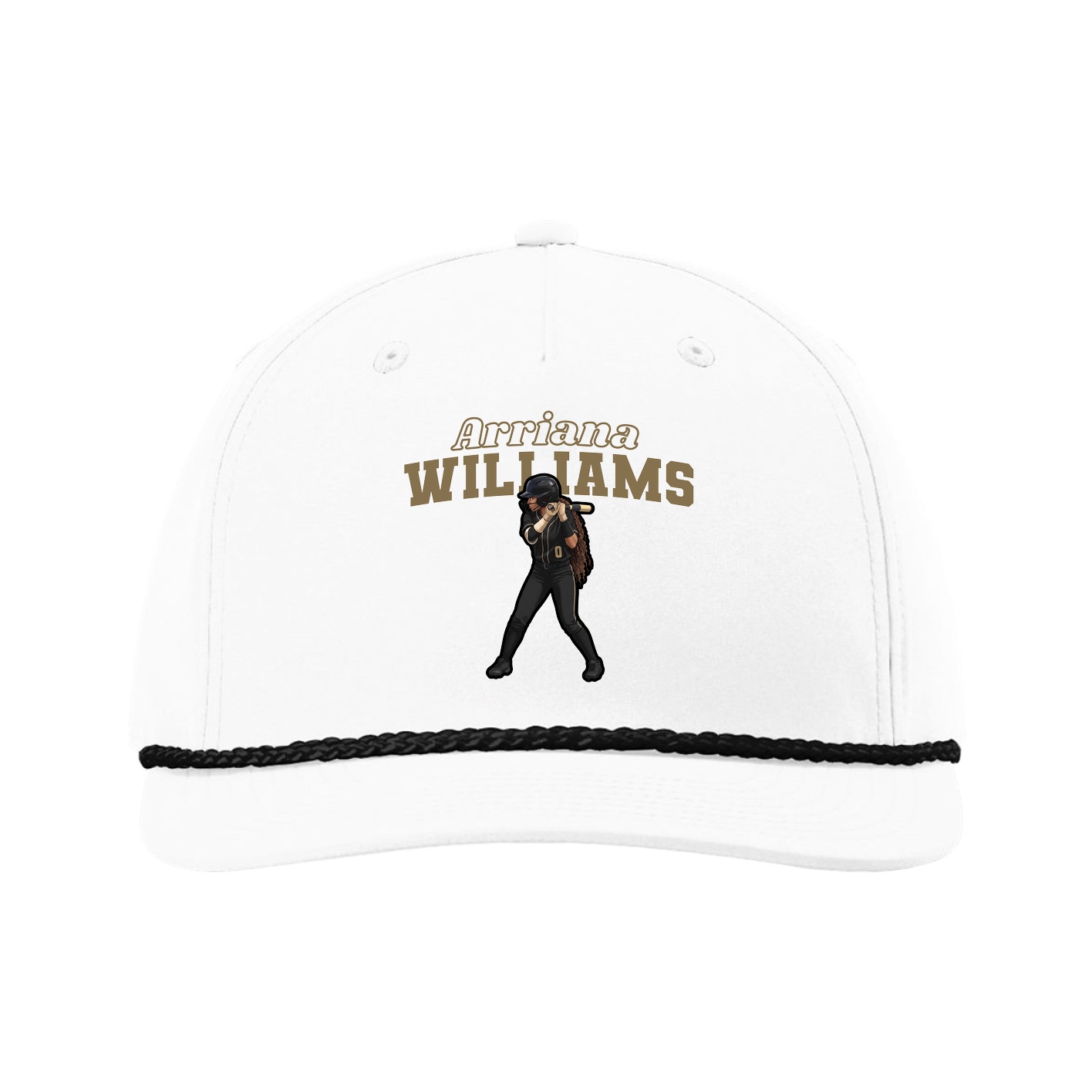 Five-Panel Classic Rope Cap — Name Arch in White
